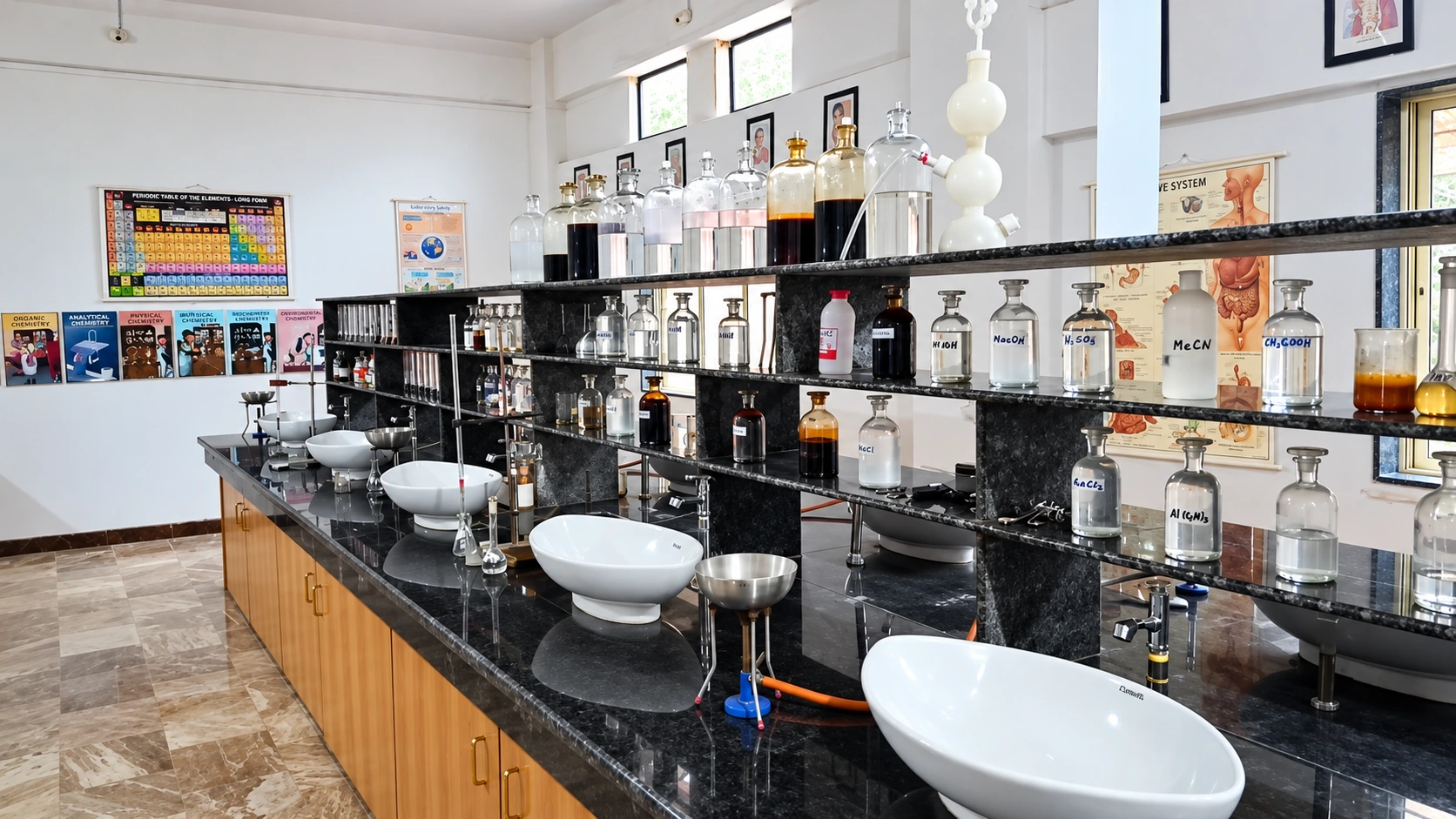 Science laboratory workbenches and equipment at SSKEMS.